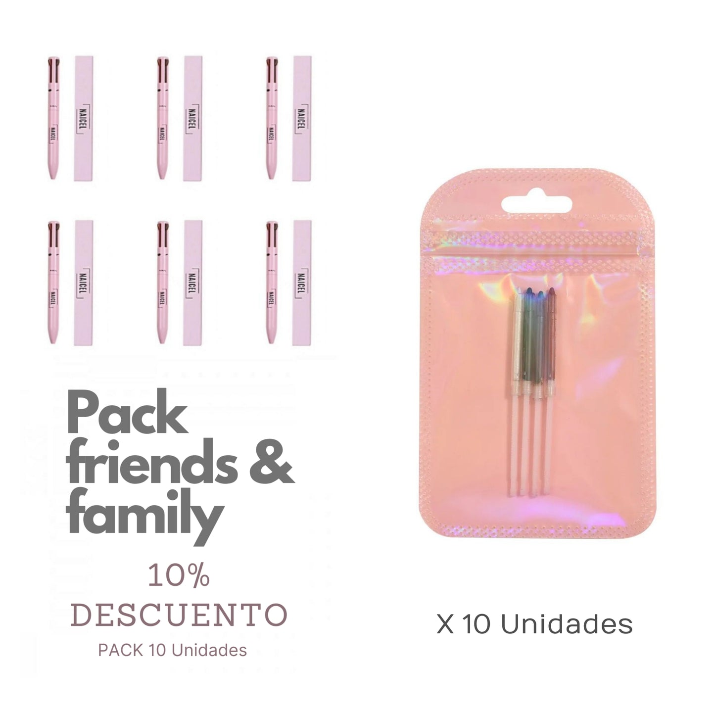 PACK 10 uds. Lápiz + 10 uds. Recambio - FRINDS & FAMILY MULTIFUNCIÓN NAICEL 4 EN 1 LIGHT PINK