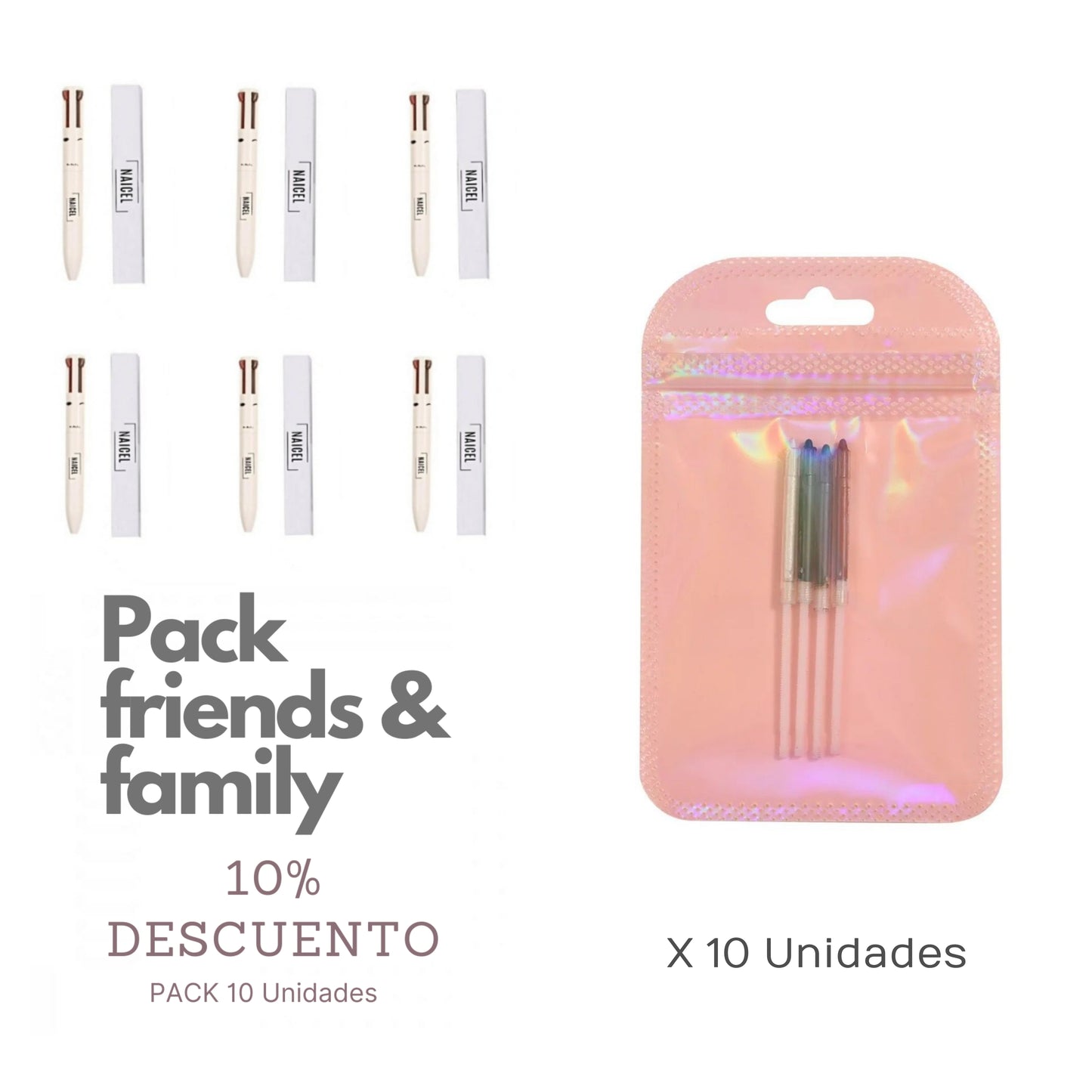 PACK 10 uds. Lápiz + 10 uds. Recambio -  FRINDS & FAMILY MULTIFUNCIÓN NAICEL 4 EN 1 LIGHT PINK